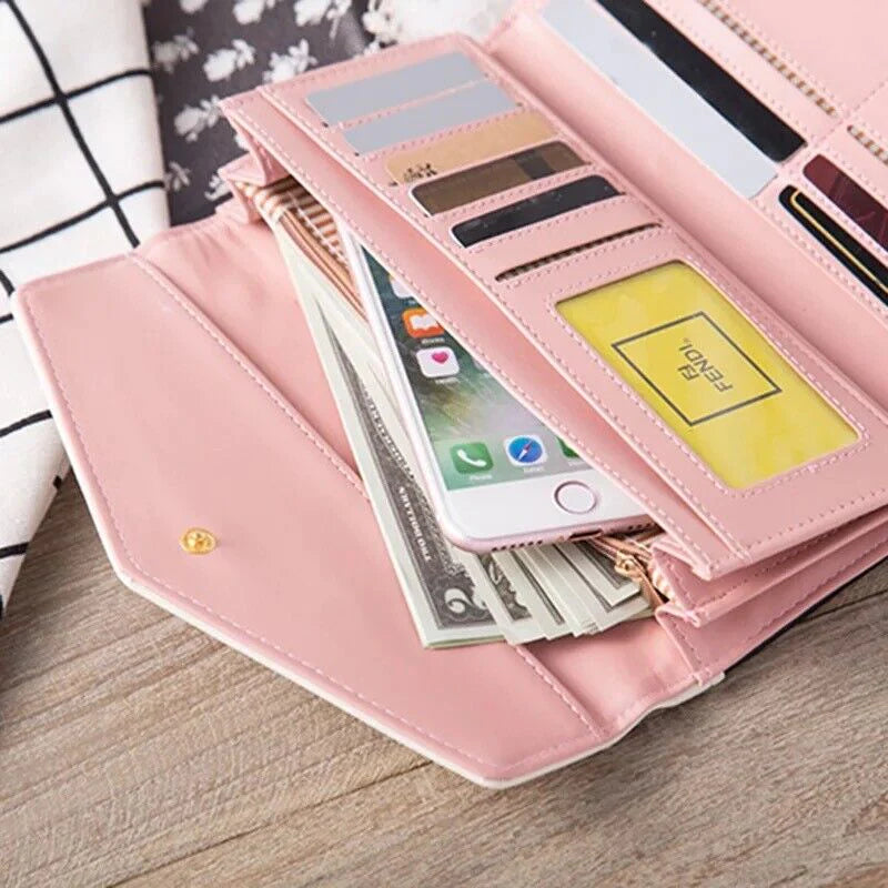 Fashion Women Leather Envelope Clutch Wallet Long Card Holder Purse Bag Handbag