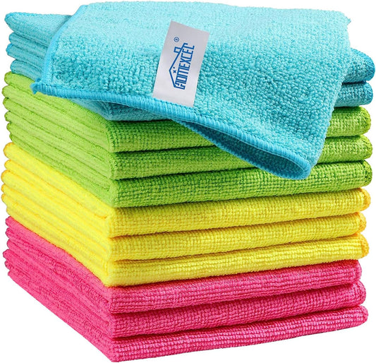 HOMEXCEL Microfiber Cleaning Cloth,12 Pack Cleaning Rag,Cleaning Towels with 4 Color Assorted,11.5"X11.5"(Green/Blue/Yellow/Pink)