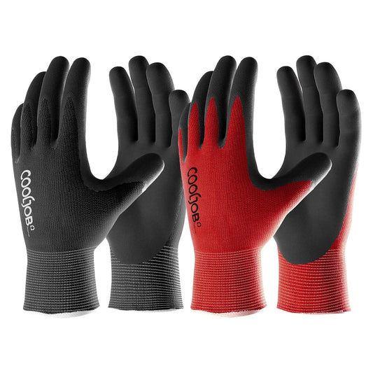 COOLJOB Gardening Gloves for Men, 6 Pairs Breathable Rubber Coated Garden Gloves for Weeding Landscaping, outside Work Gloves for Lawn Yard, Men’S Medium Size, Black & Red (Half Dozen M)