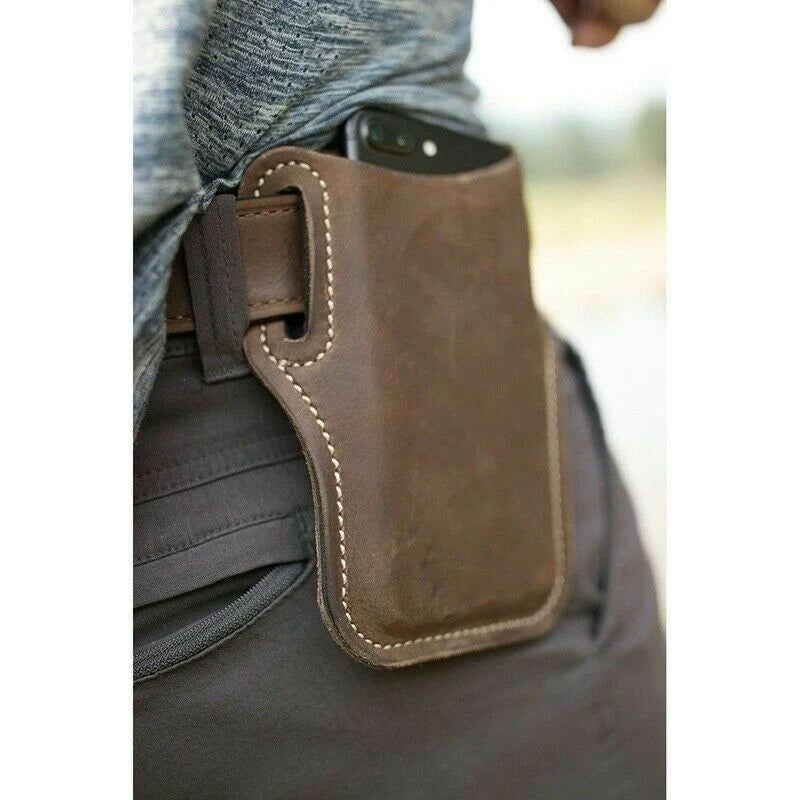 Men Cell Phone Belt Pack Bag Loop Waist Holster Pouch Case Leather Wallet Cover