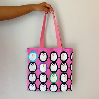 Let’S Hold Hands Penguin Canvas Tote