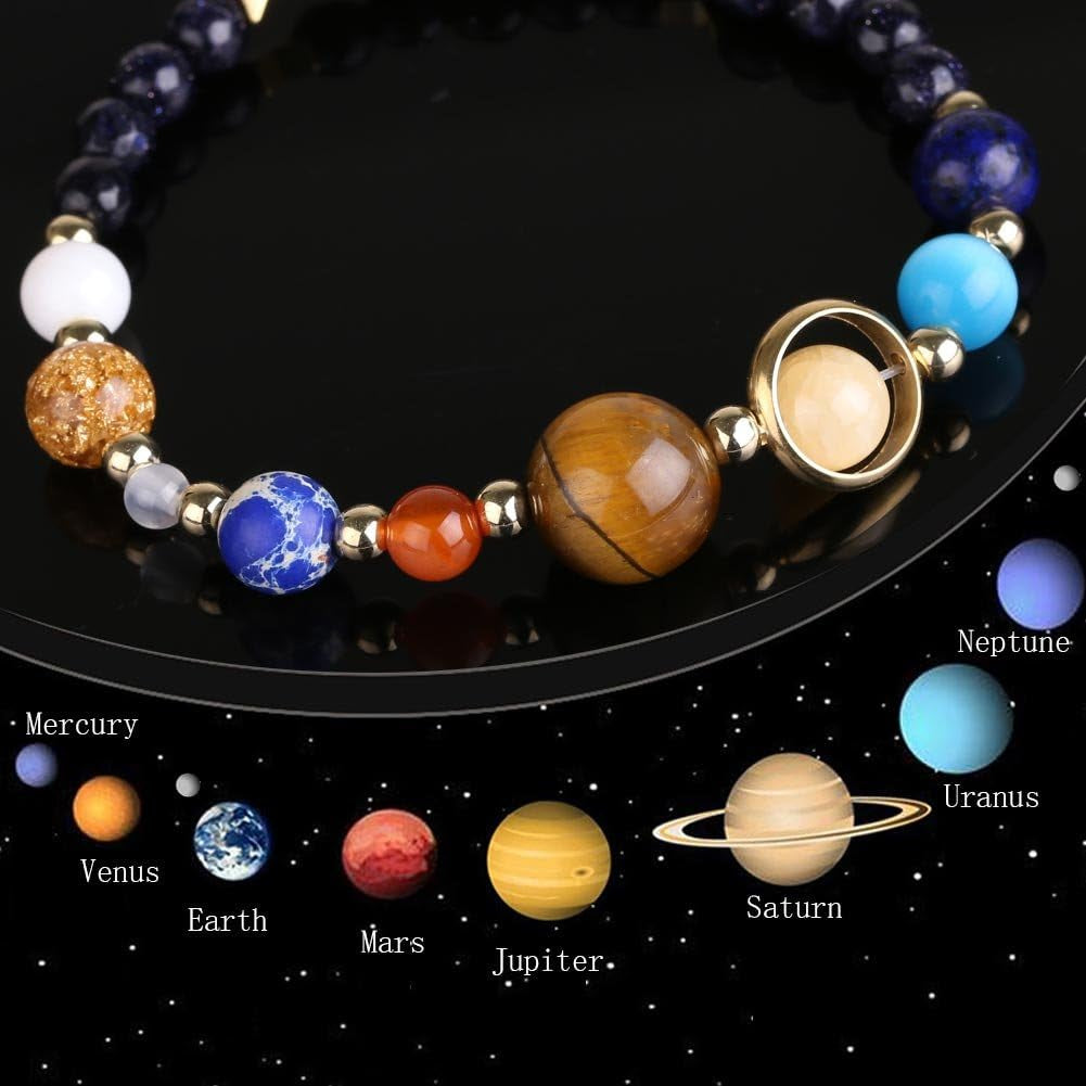 Women Solar System Bracelet Universe Galaxy the Eight Planets Guardian Star Natural Stone Beads Bracelet Bangle for Men