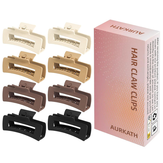 Hair Claw Clips for Women,Large Clips for Thick Thin Curly Hair,Nonslip Matte Square Strong Hold Jaw Clips (Neutral Colors 4.1Inch 8Pcs)