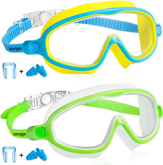 Seago Swim Goggles 2 Pack Anti-Fog Anti-Uv Wide View Swimming Goggles for Kids 3-15